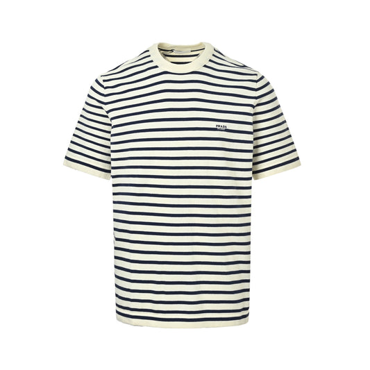 Prada black and white striped embroidered knitted short sleeves