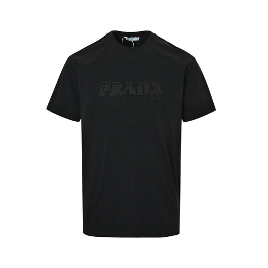 Prada heavy beaded embroidery stroked letter short sleeves